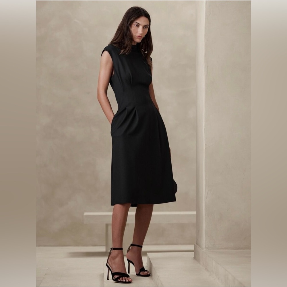 NWT! Banana Republic Black Rabia Ponte Midi Dress L Large